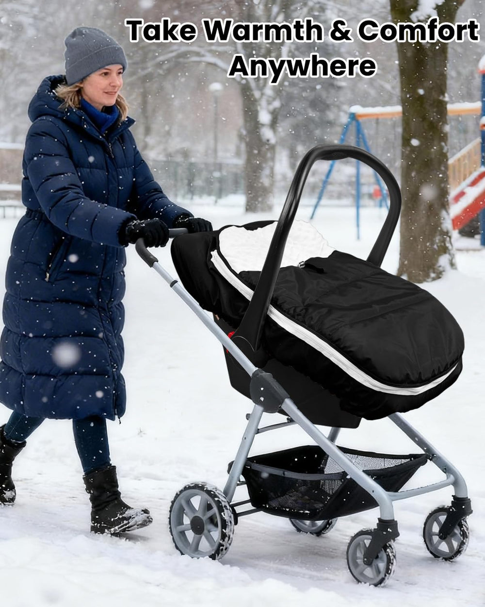 TinyPalsa waterproof shell protects against rain and snow during every outing.