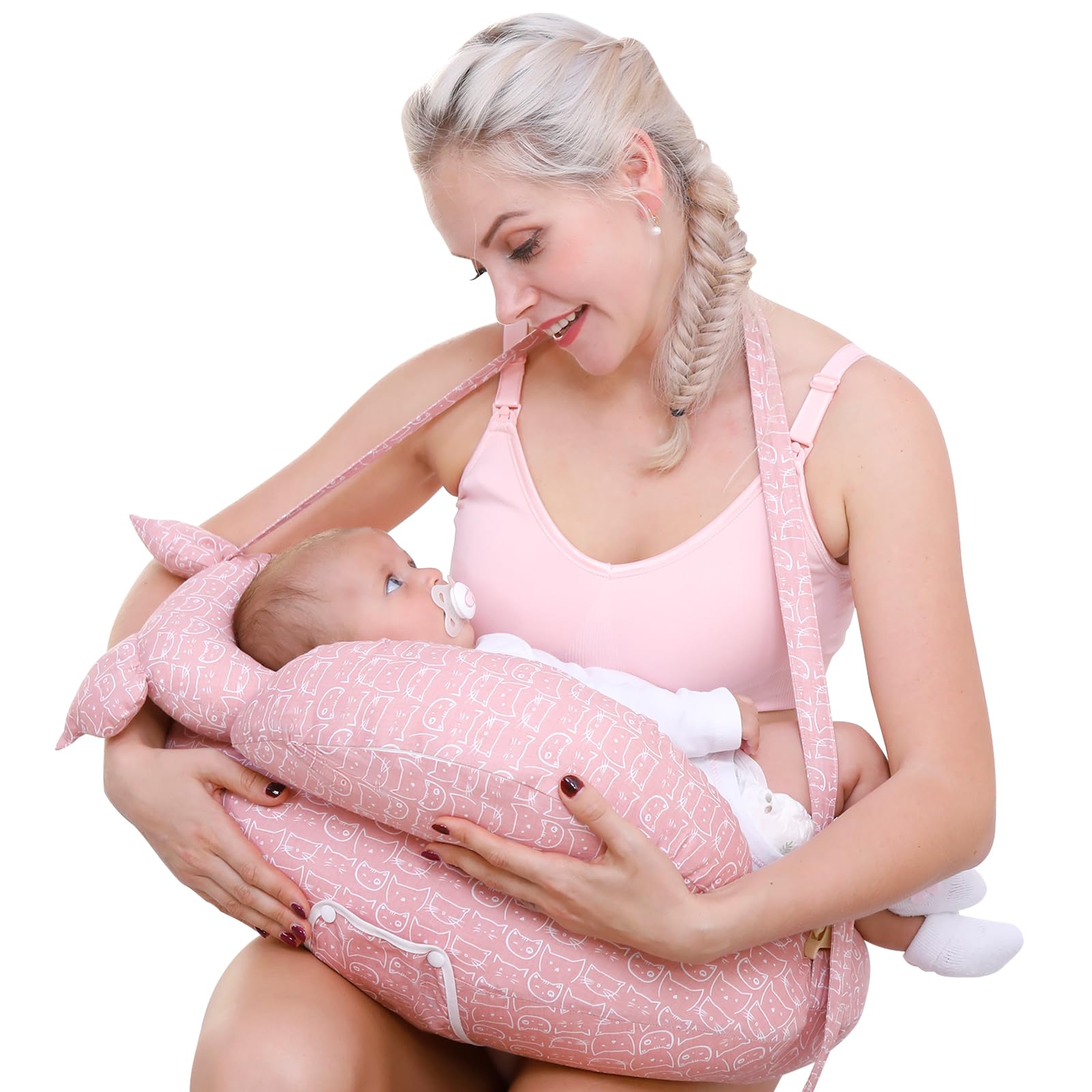 TinyTotsJoy nursing pillow edge design frees a hand during feeding for mom