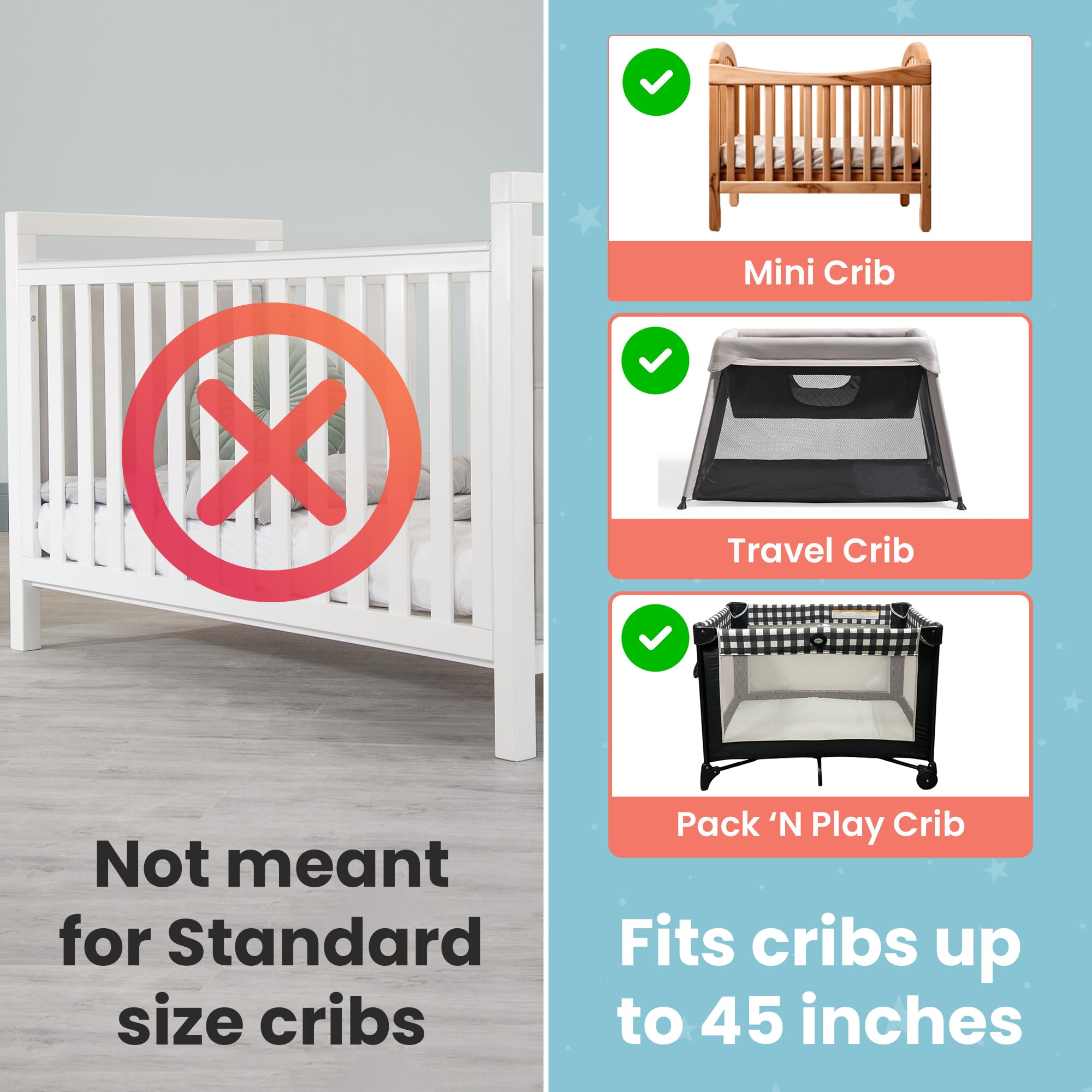 Tiny Trek crib tent blackout cover reduces light for calmer sleep.