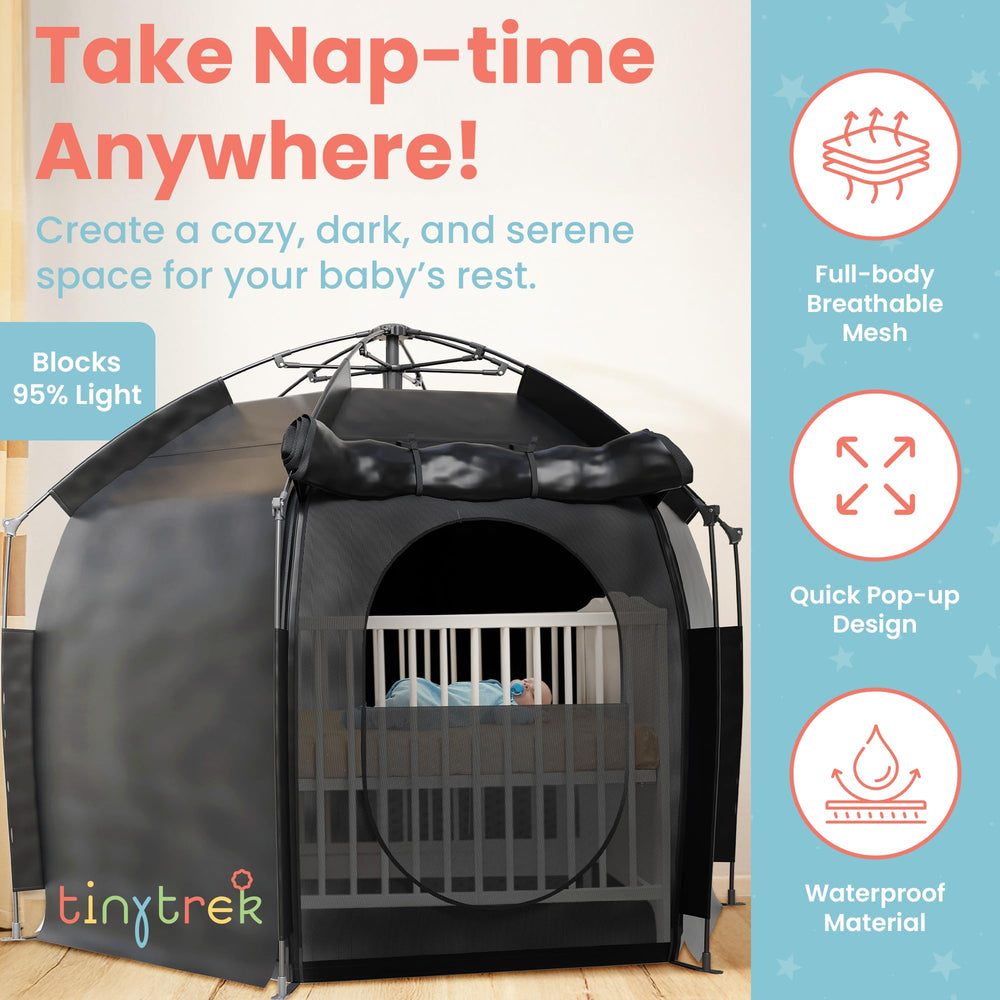 Tiny Trek travel bag keeps the crib tent compact and ready.