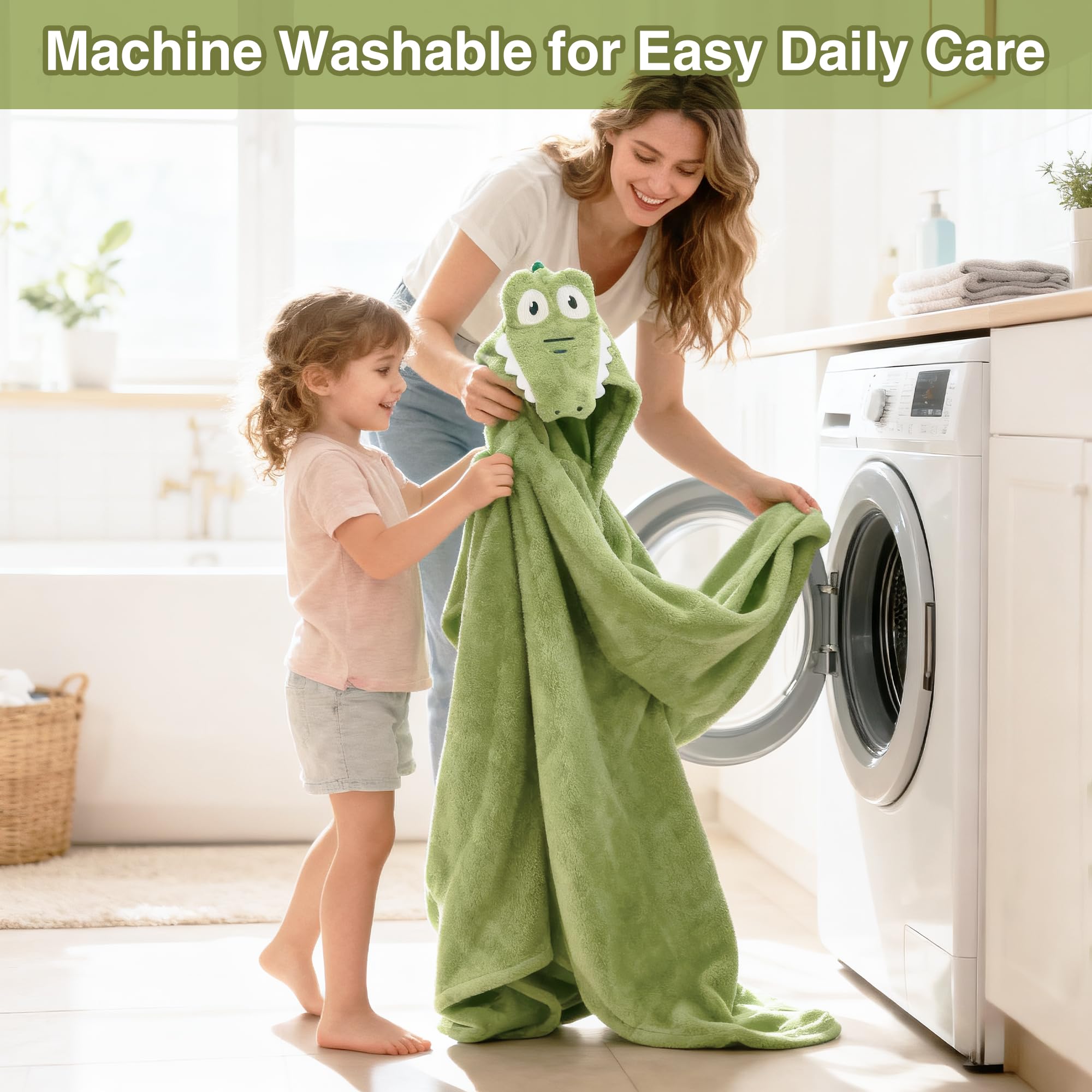 Tinyzo hooded towel in green color enhances bath time.