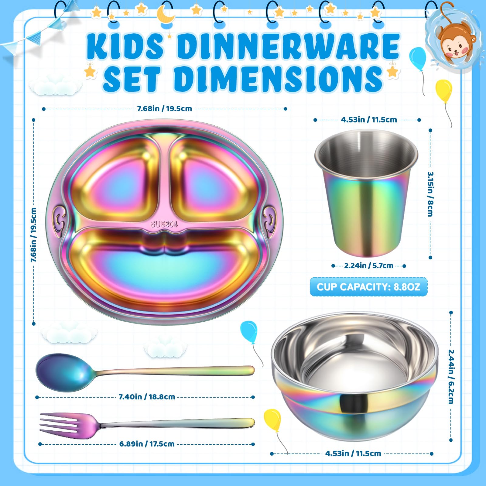 Tioncy stainless steel kid bowl shows rainbow color and durable rust resistance.