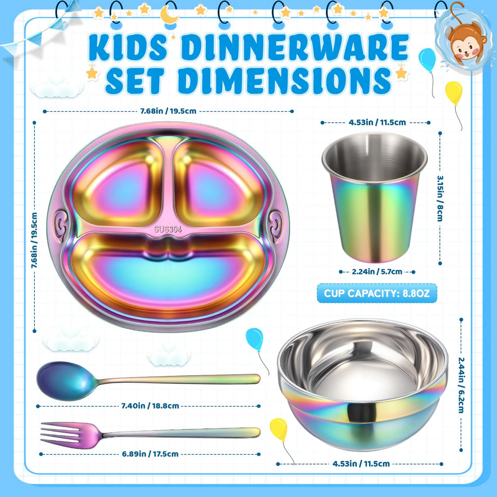 Tioncy stainless steel kid bowl shows rainbow color and durable rust resistance.