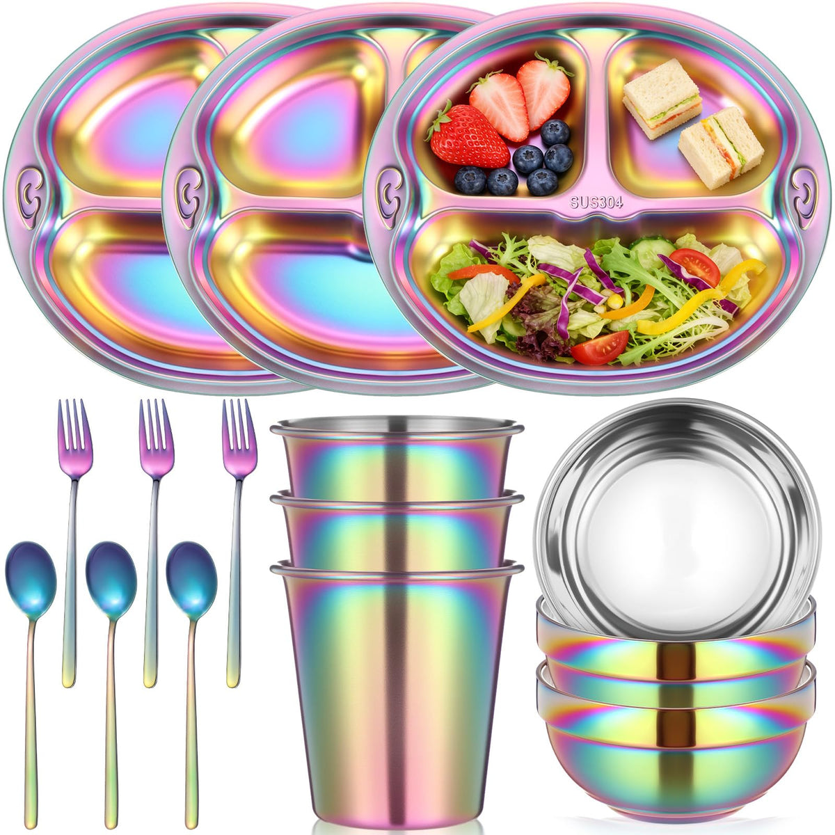 Tioncy rainbow divided plate keeps meals organized with balanced portions.