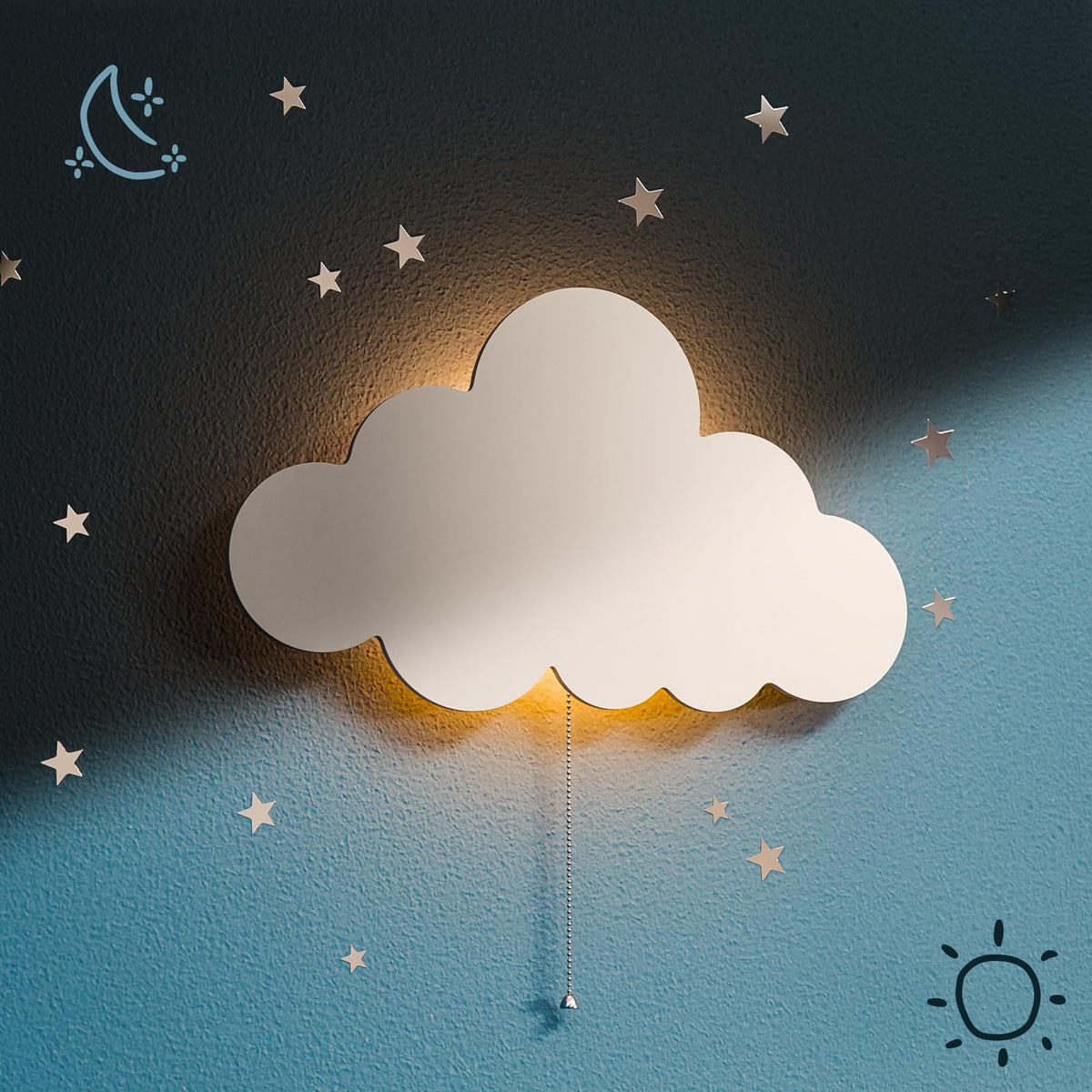 Tip perk Floating Cloud Wall Lamp front view with soothing nursery illumination