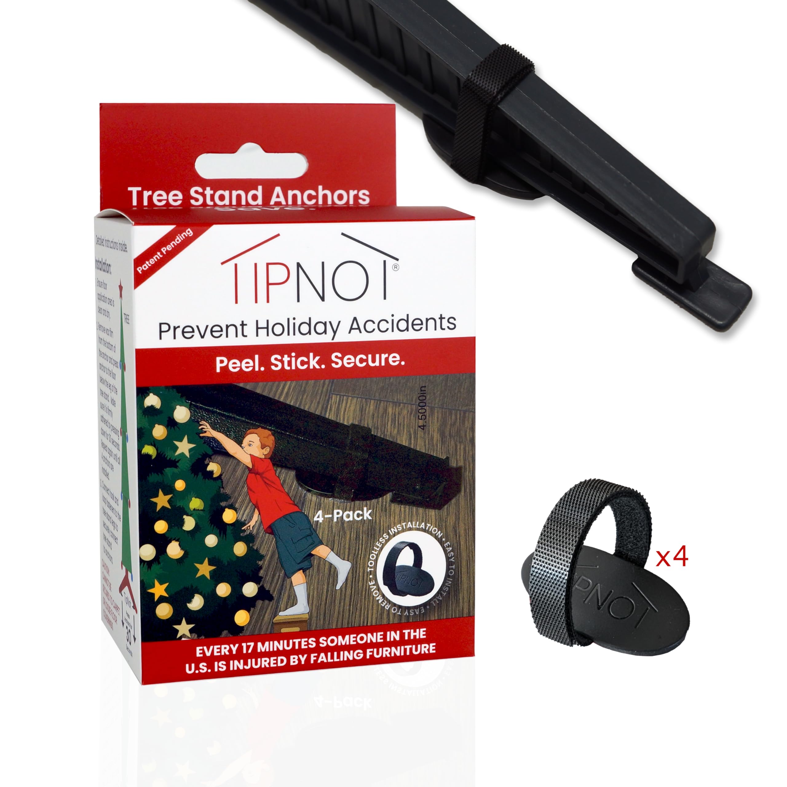 TipNot Tree Stand Anchor demonstrating no-drill installation for a safe holiday tree
