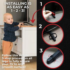 TipNot TV anchor installed in a living room highlighting child-safe setup.