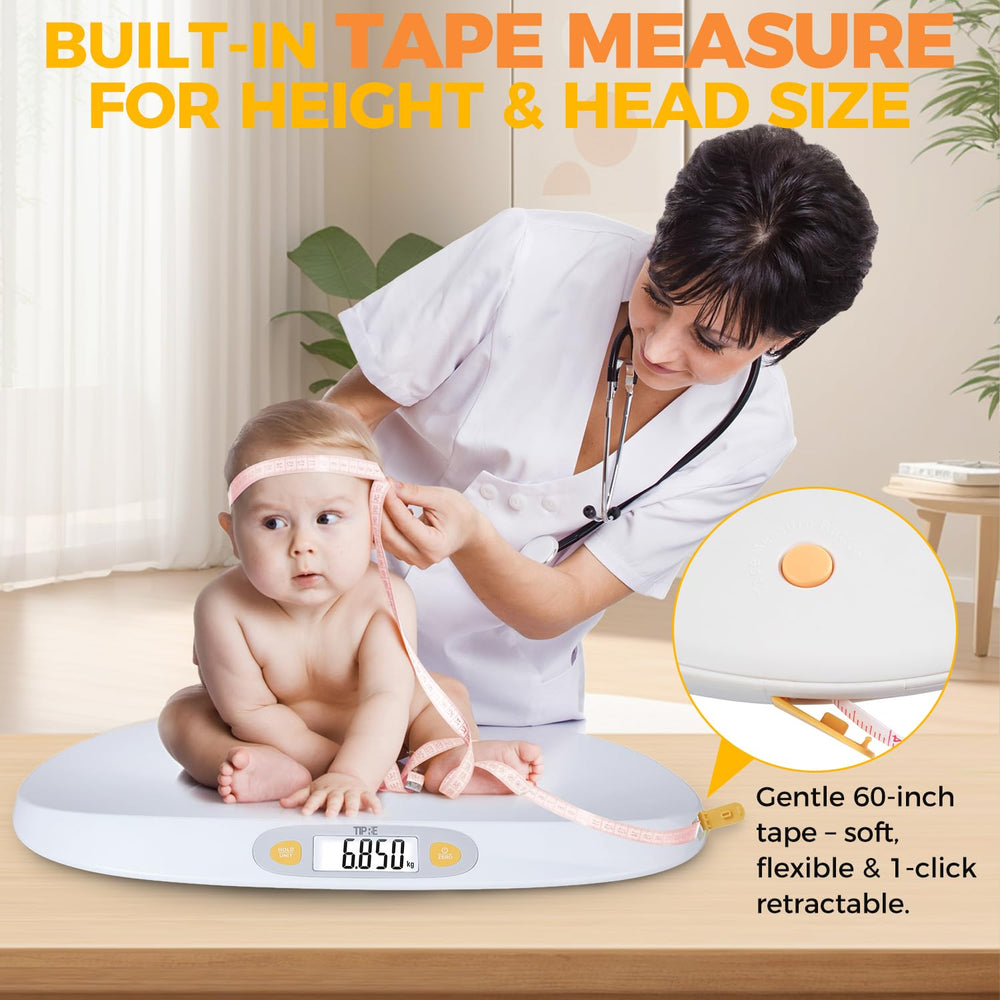 Tipre scale features built-in tape measure for height and length measurements at home.