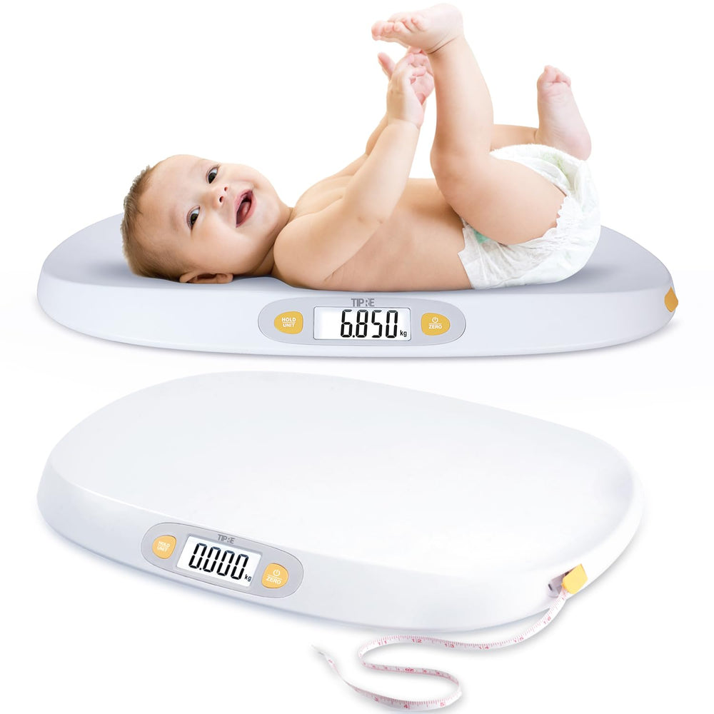 Tipre baby scale with a large platform in use for comfortable newborn weighing.