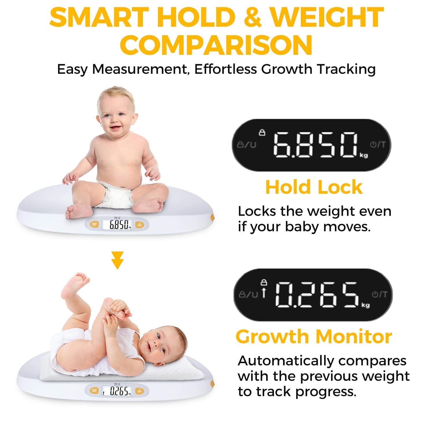 Tipre scale's non-slip feet keep stable readings during infant or small pet checks.
