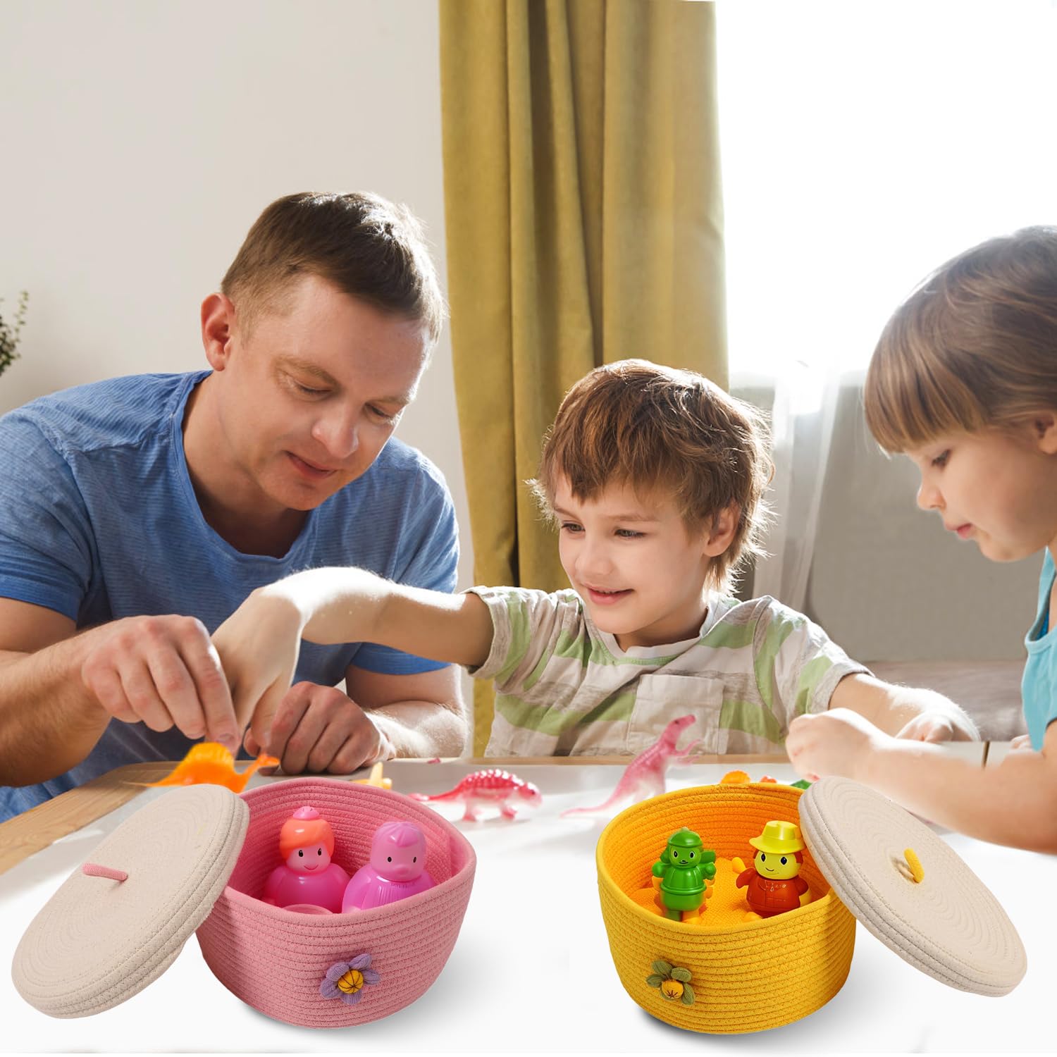 Tissting pink nursery storage basket adds color and order to baby items.