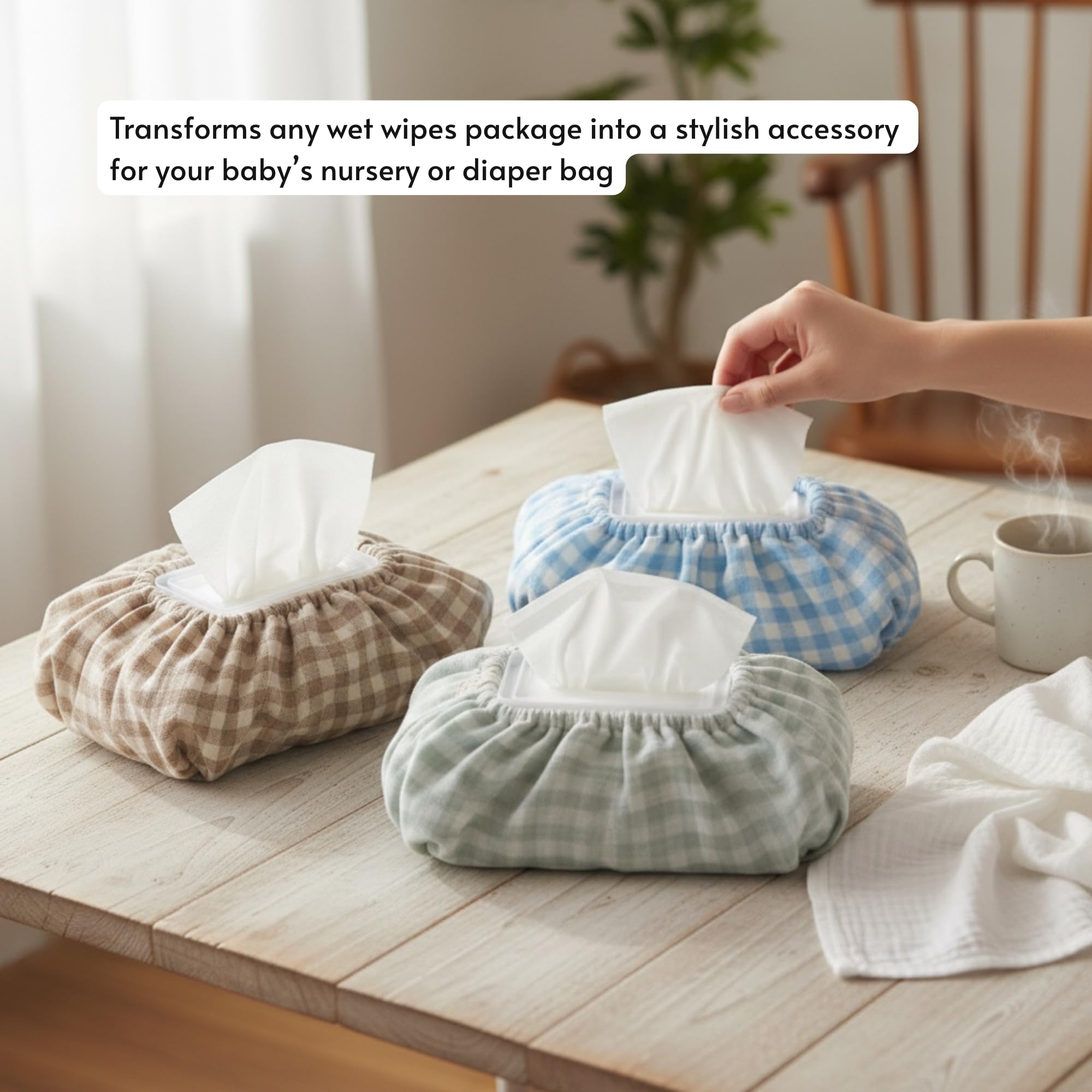 TISU coordinating gingham changing pad cover completes a coordinated nursery look.