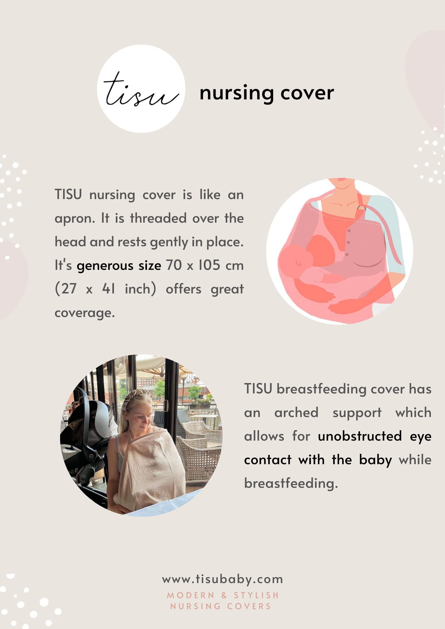 TISU nursing cover adjustable straps arch neck for eye contact and airflow
