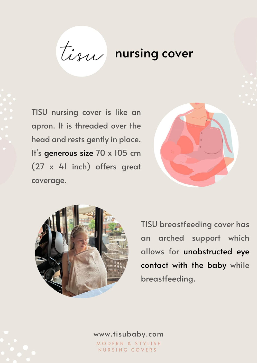 TISU nursing cover adjustable straps arch neck for eye contact and airflow