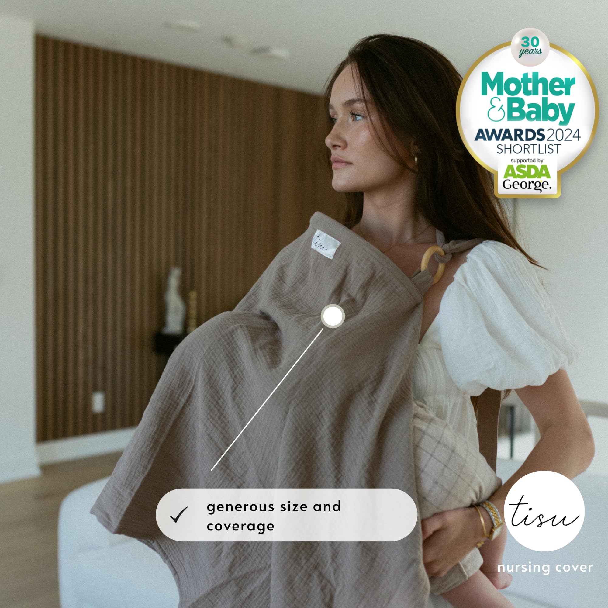 TISU nursing cover rigid neckline closeup showing breathable muslin for comfort