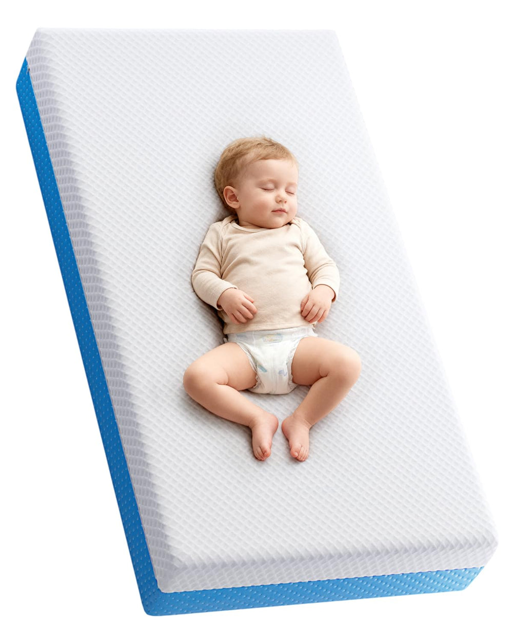 Tivellary dual-sided crib mattress with gel memory foam for infant support and toddler comfort.