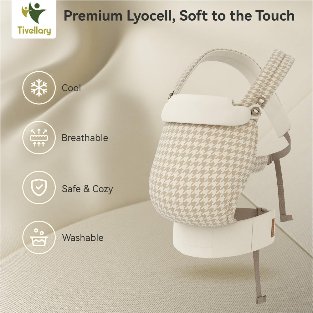 Tivellary ergonomic M-seat supports hip alignment for growing babies.
