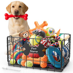 Tivray dog toy basket with chew-proof metal frame and handles for easy transport.