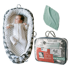 THE KIDDOs COLLECTION TKC Baby Lounger front view with adjustable cord for a custom fit.