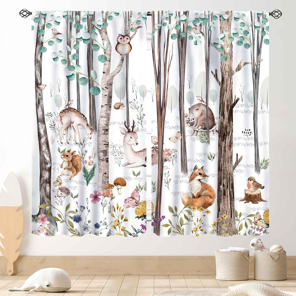 TKUYO woodland curtains with forest animals print brighten kids room and provide privacy.