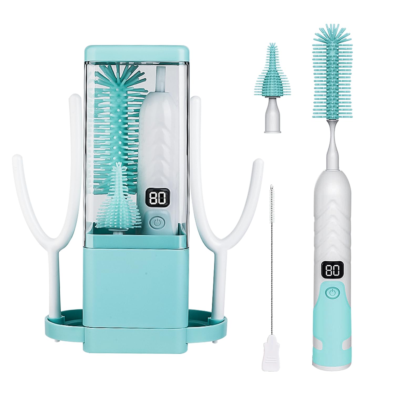 TLYITU 8-in-1 electric bottle brush with storage box, keeps bottles organized for home or travel