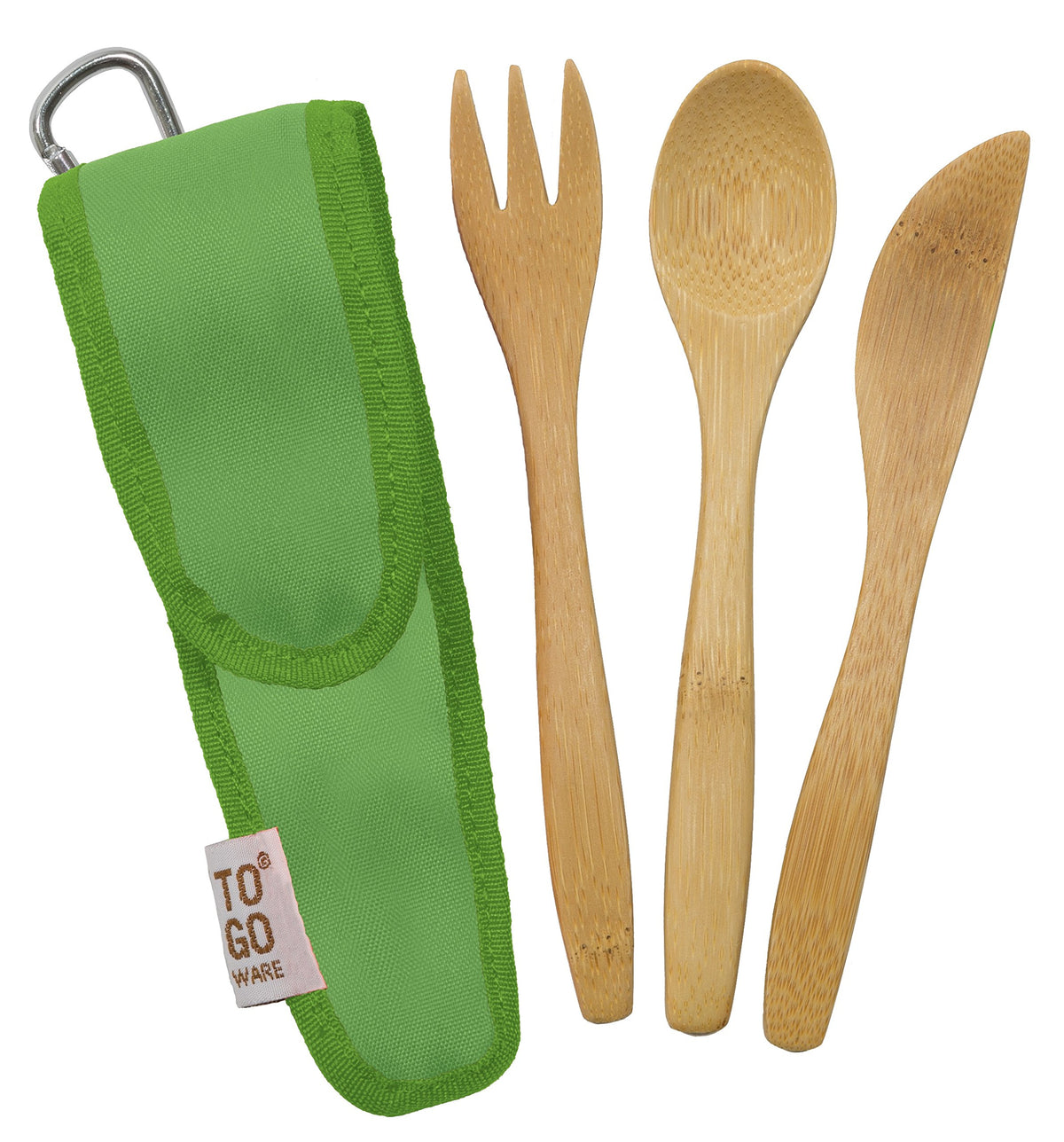 TO GO WARE Kids Bamboo Utensil Set Kiwi Green with case, durable and flavor-neutral for meals.