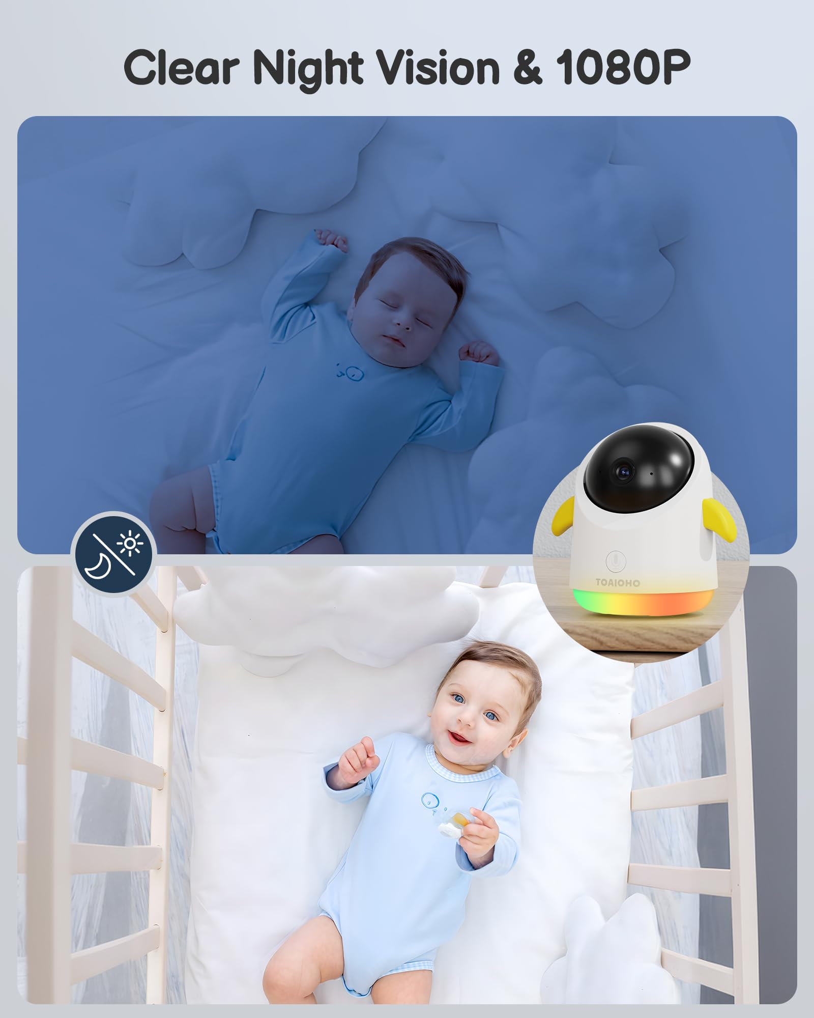 TOAIOHO 1080p night vision delivers clear night-time viewing.