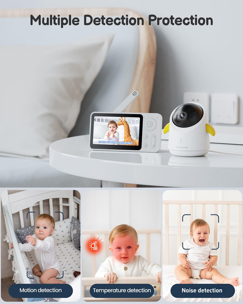 TOAIOHO baby monitor with 4x digital zoom for detailed checks.