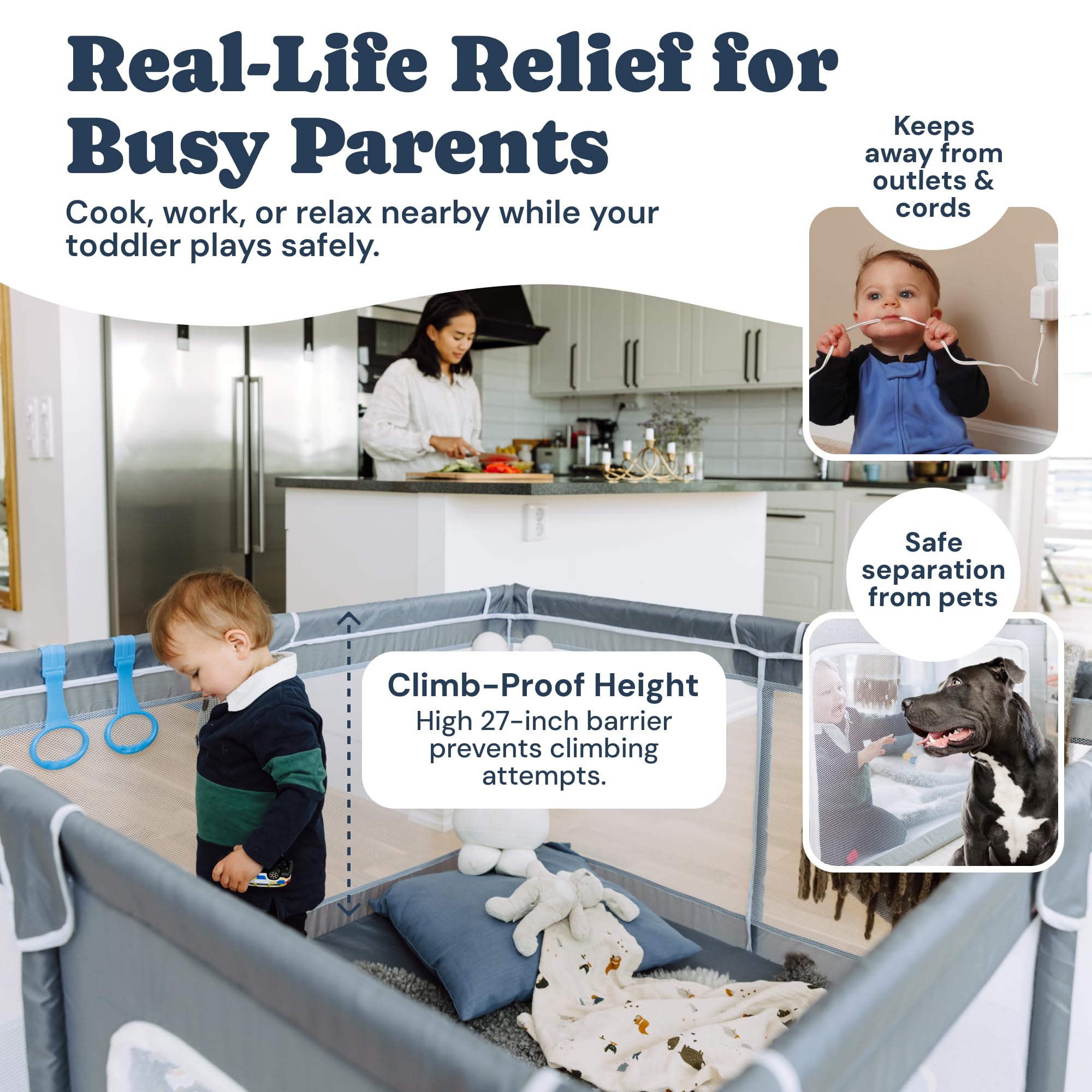 Todale Baby Play Yard—easy-access zipper gate for independent play.
