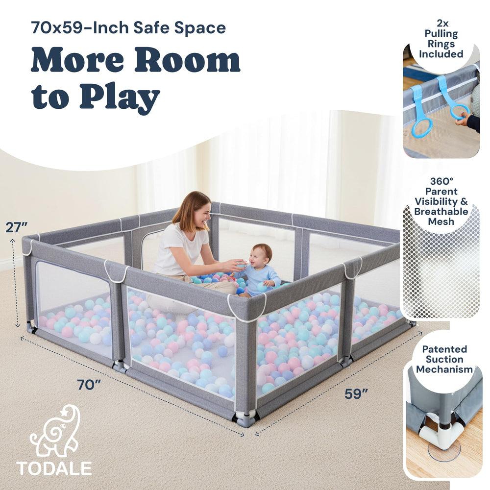 Todale Baby Play Yard—secure design with a sturdy frame for stable play.