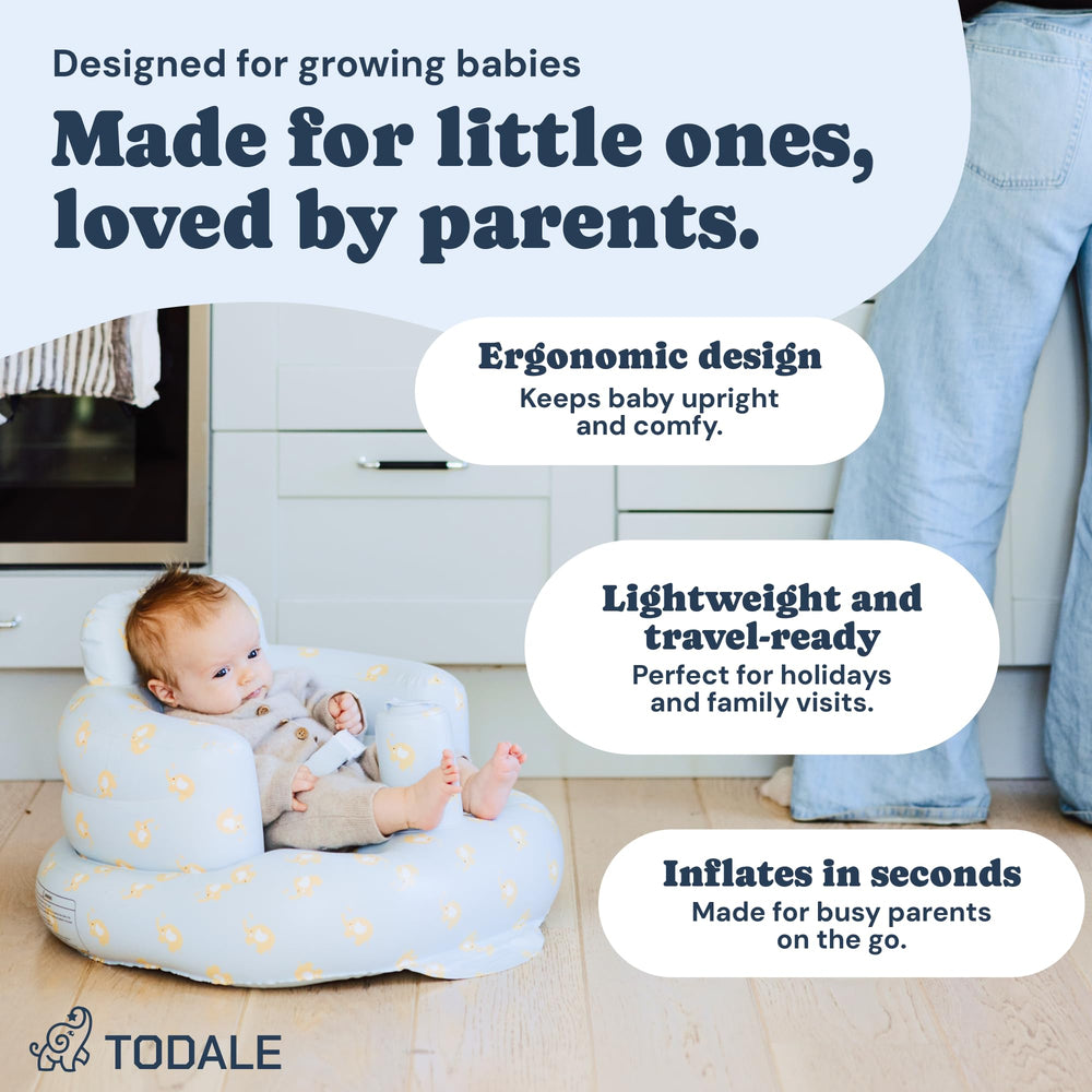 Todale bear blue backrest provides comfortable, supervised floor time.