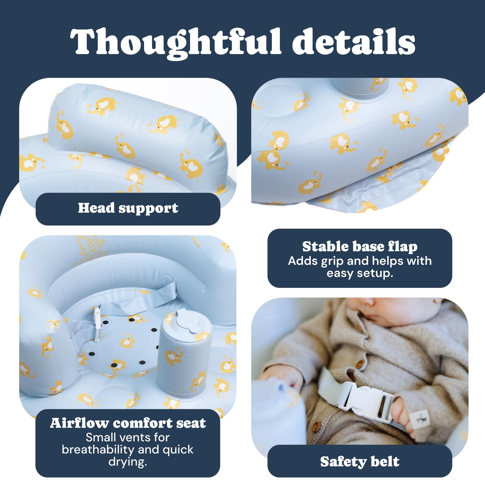 Todale inflatable seat folds flat for easy packing.