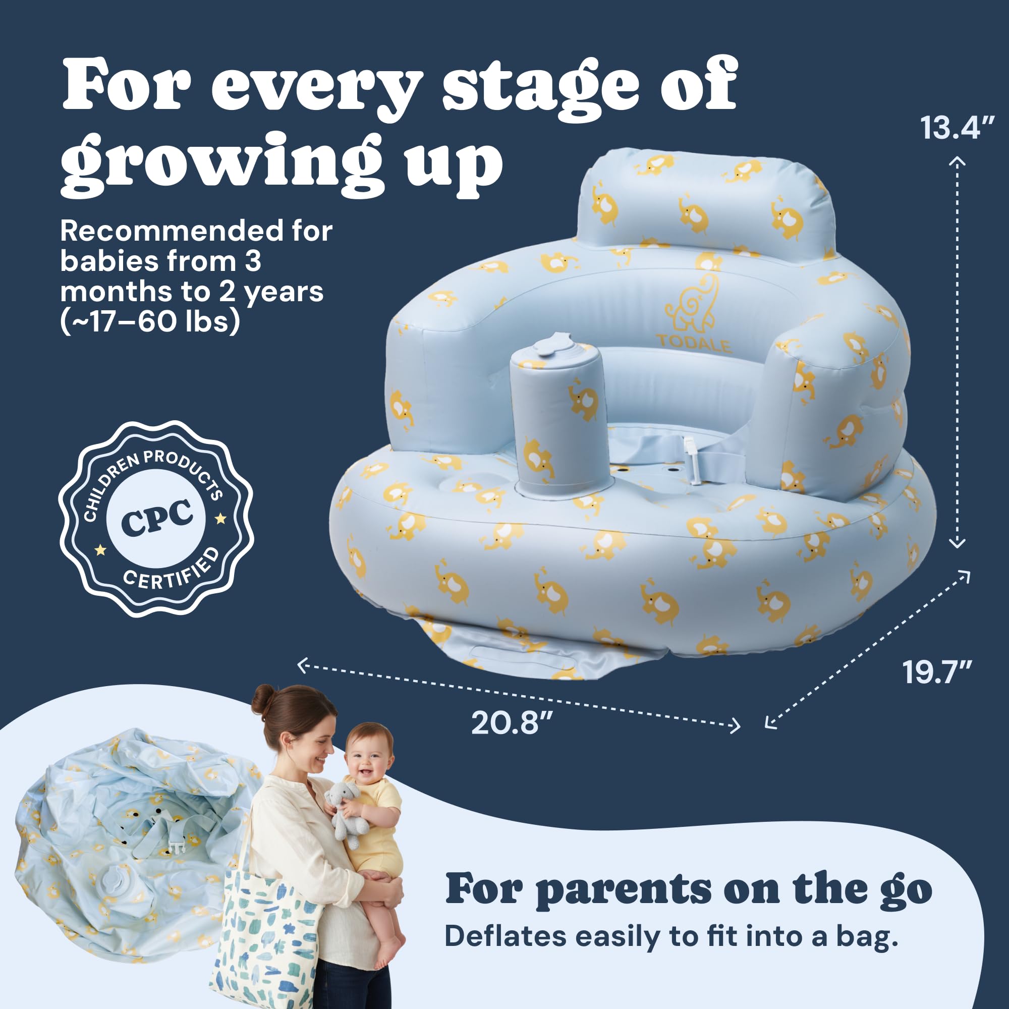Todale head support cushions tiny necks during seated moments.