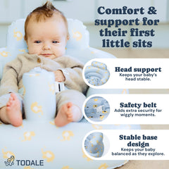 Todale seat belt keeps baby secure during floor time.