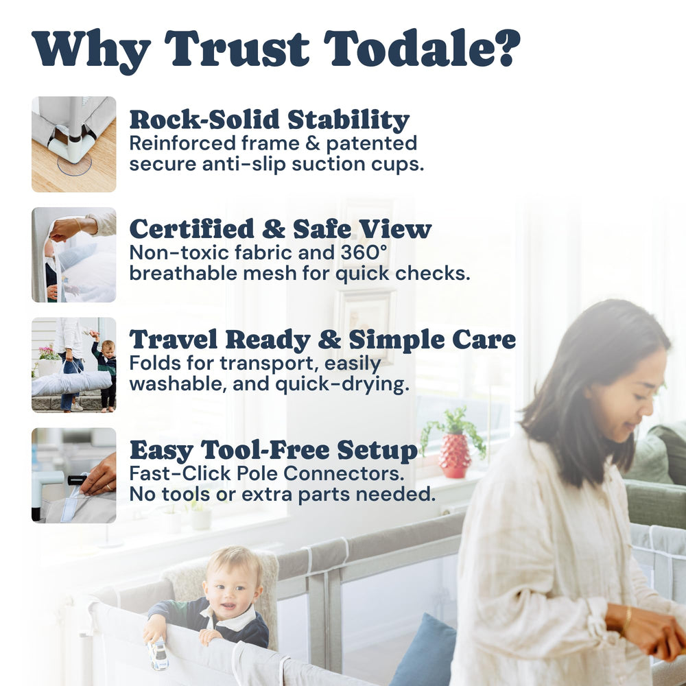 Todale pairs well with crawling mats for babies 6–12 months.