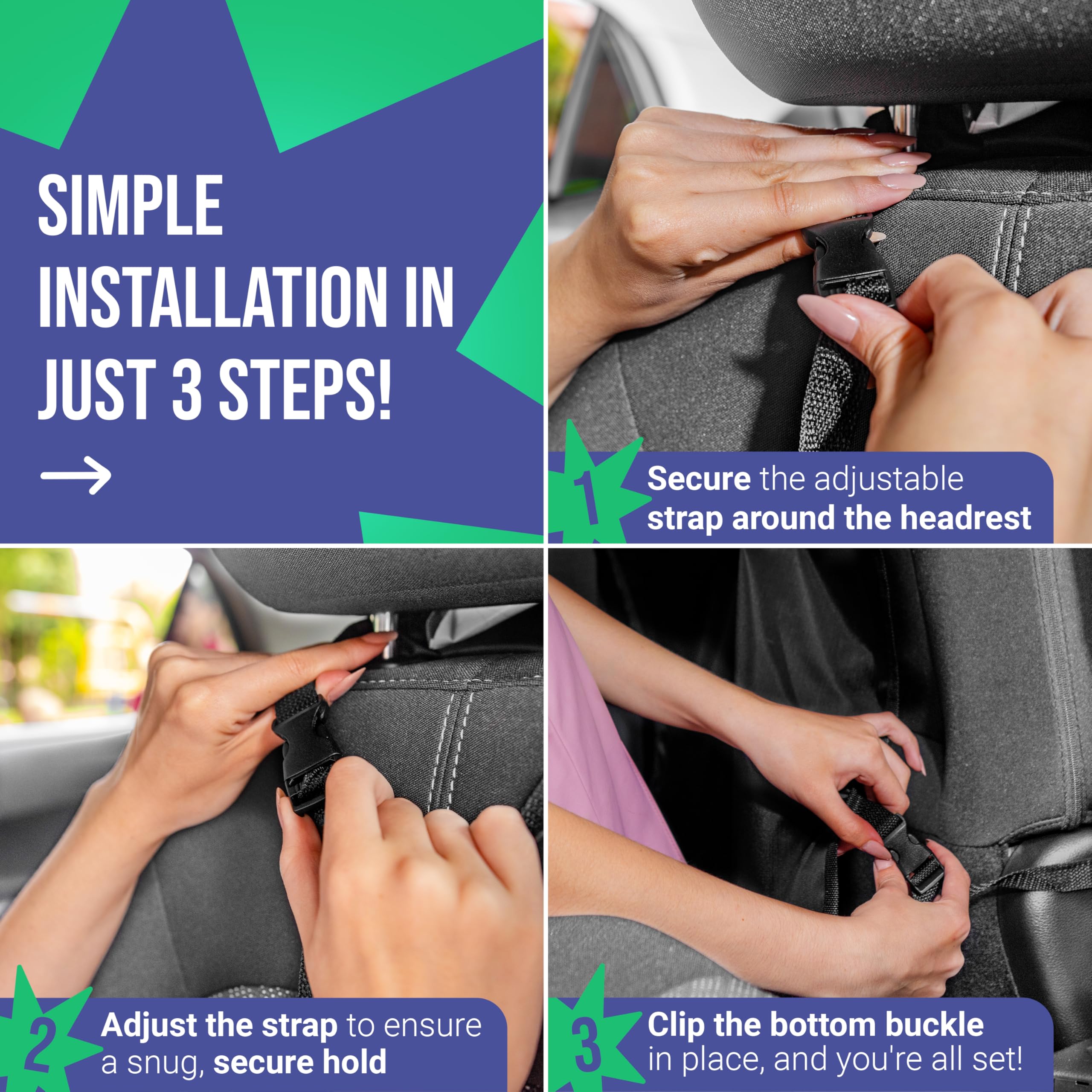 Todays Kids backseat organizer with strap closure for secure fit.