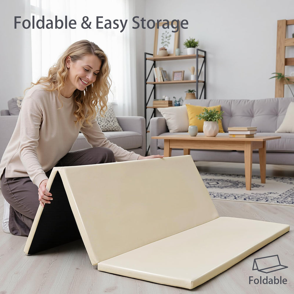 TODIBY beige foam mat offers thick padding for comfortable play.