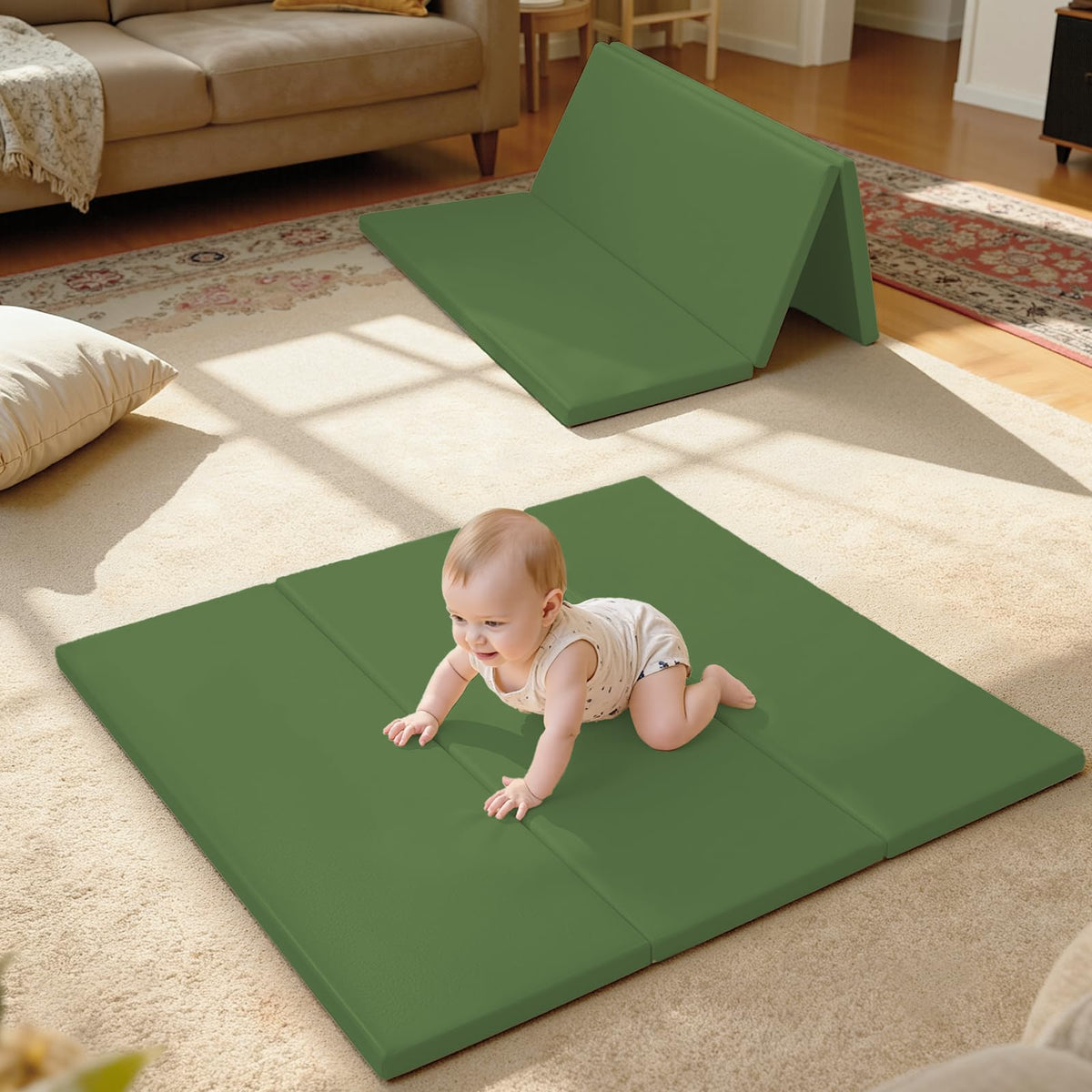 TODIBY foam baby play mat green, waterproof surface for easy cleanup during play