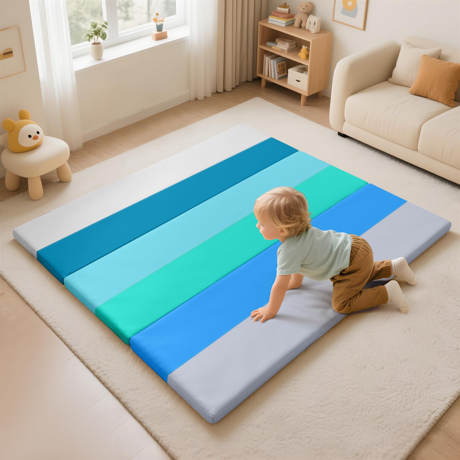 TODIBY Foam Baby Play Mat top view showing a large cushioned surface for babies