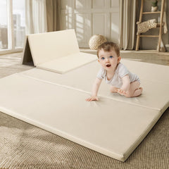 TODIBY foam play mat beige with waterproof PU top for easy cleanup.