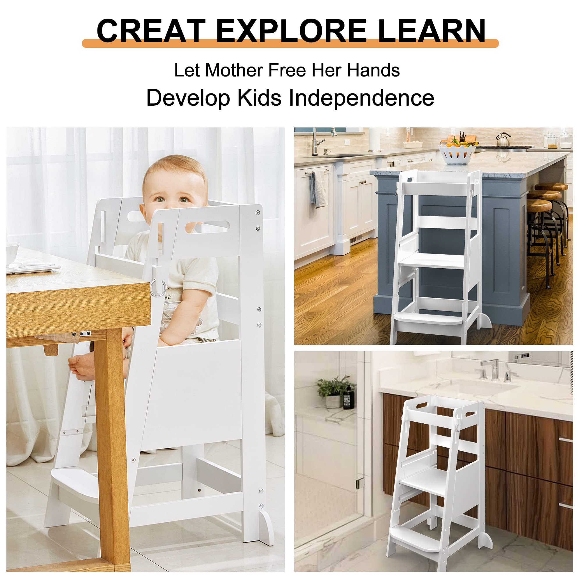 TOETOL Bamboo Toddler Step Stool anti-slip feet prevent slips on wet floors