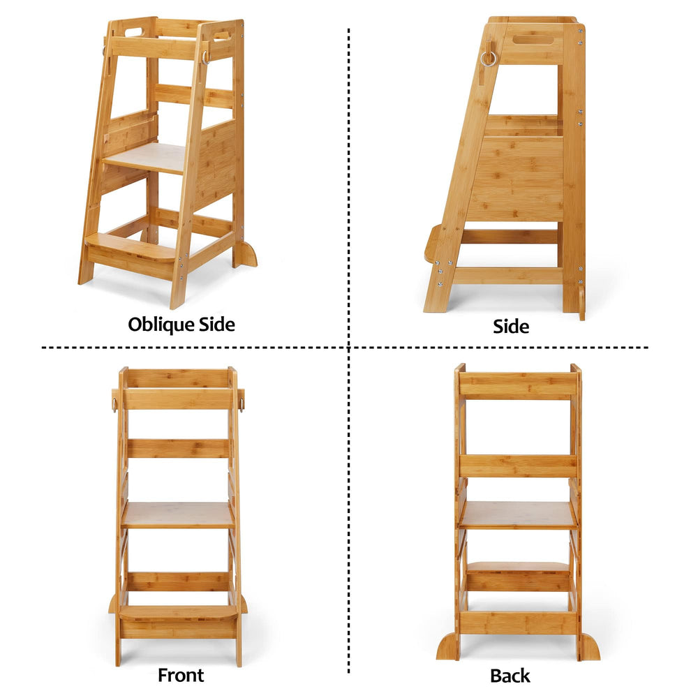 TOETOL bamboo toddler step stool with easy assembly and transport handle
