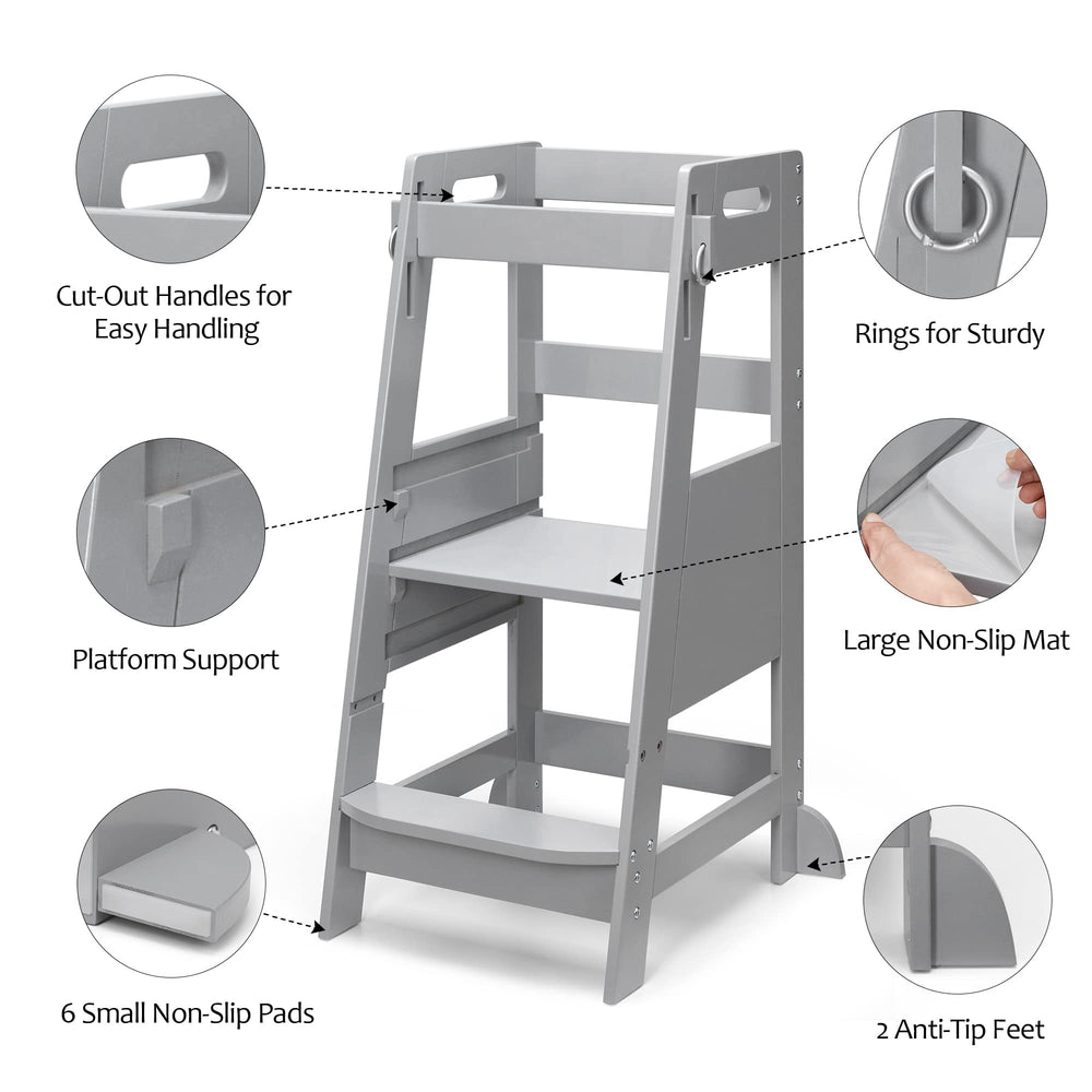 TOETOL Bamboo Toddler Step Stool anti-slip foot pads protect floors