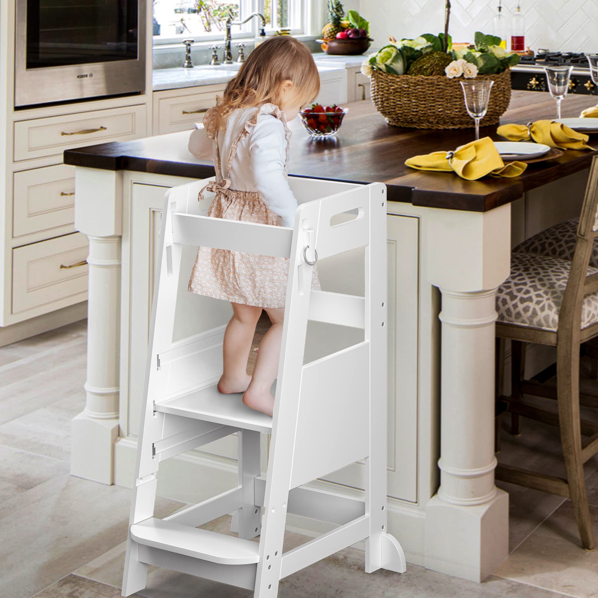 TOETOL Bamboo Toddler Step Stool height adjustable to growing kids