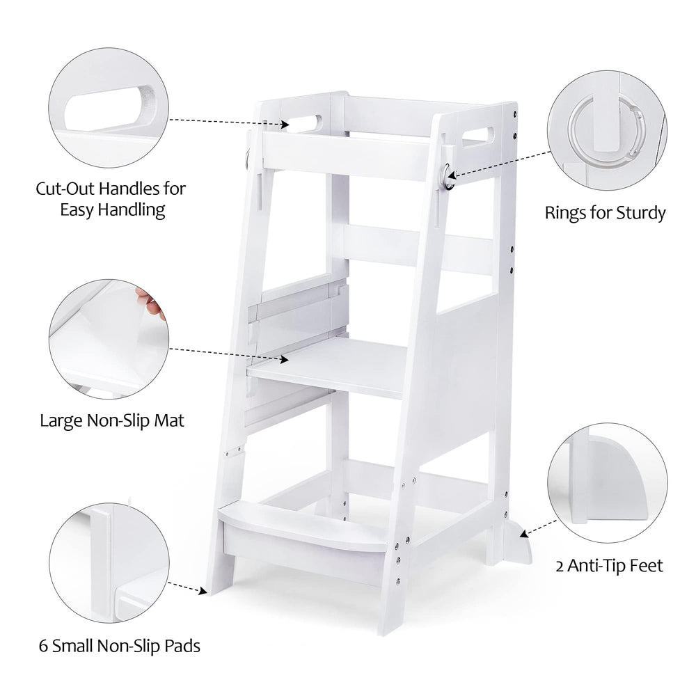 TOETOL Bamboo Toddler Standing Tower with four-sided railings for safety