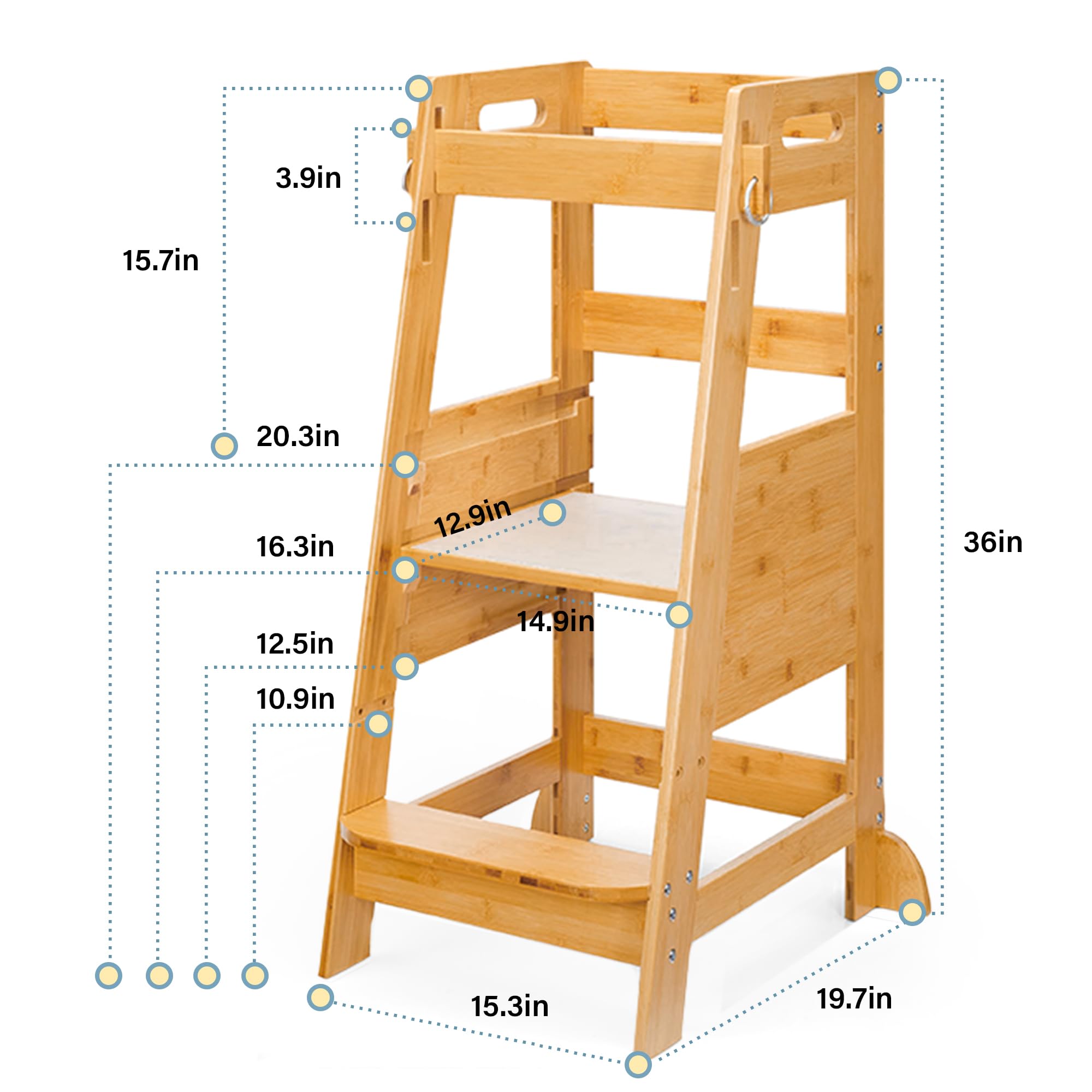 TOETOL bamboo toddler step stool featuring safety rail for secure access
