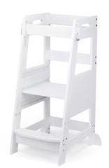 TOETOL Bamboo Toddler Step Stool in white with safe handrails for kitchen tasks
