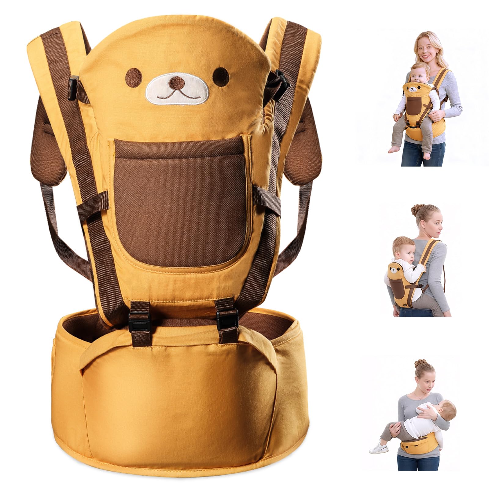 TOFFCAEA 6-in-1 hip-seat front carry shows ergonomic newborn support for daily tasks