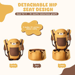 TOFFCAEA hip-carry mode illustrating compact travel with baby