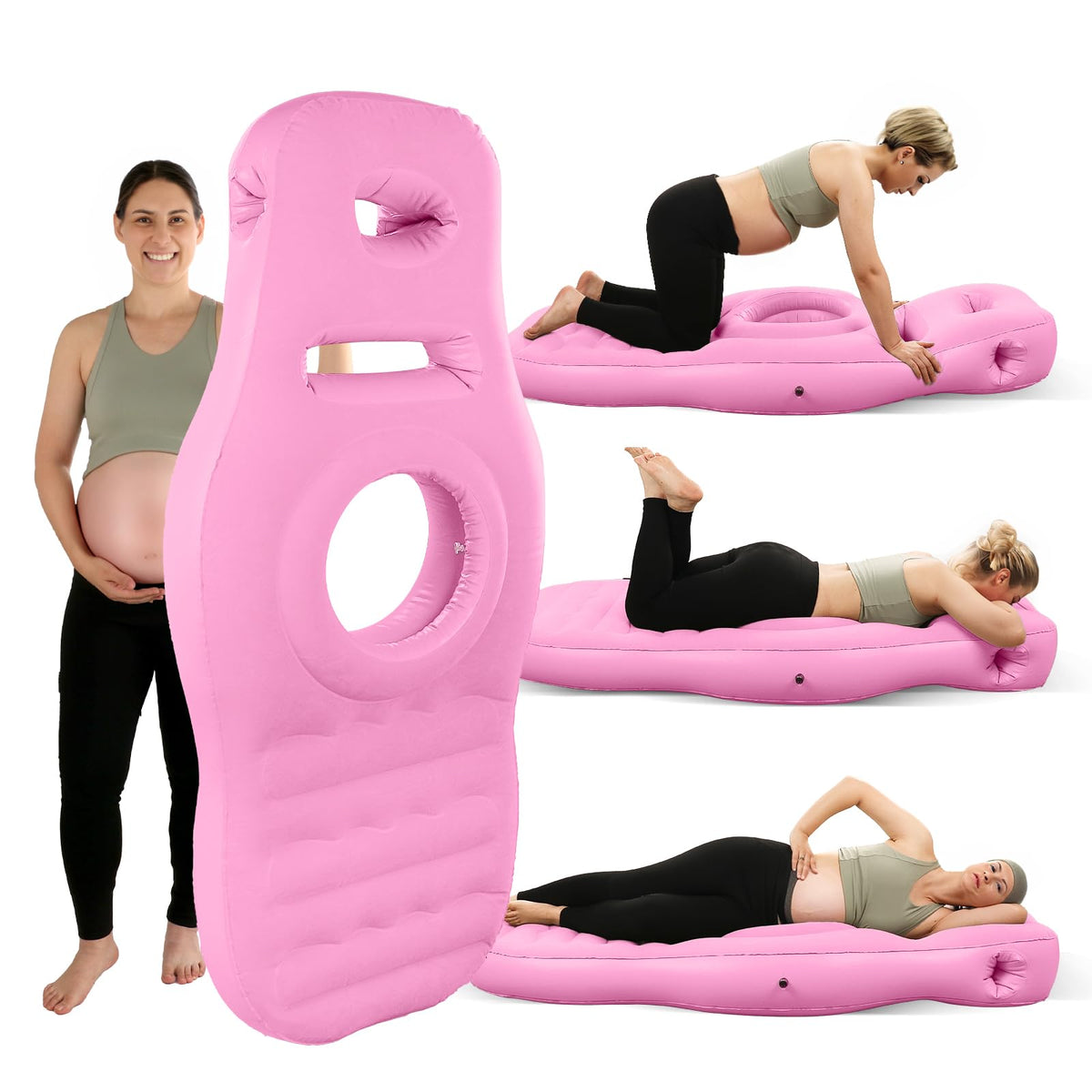 Toggloo inflatable pregnancy pillow in pink provides full-body support for restful sleep.